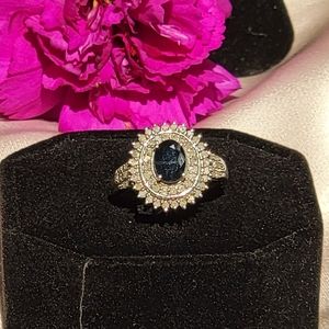 Spinel & Diamond double halo cocktail ring in sterling silver size 6.5